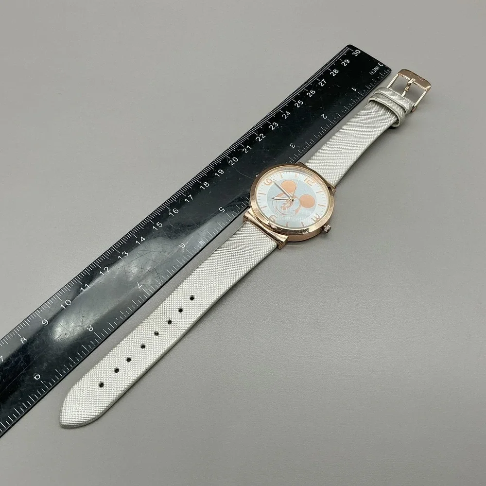 Disney Womens Watch Silver Dial‎ Gray Faux Leather Strap Mickey Mouse Rose Gold